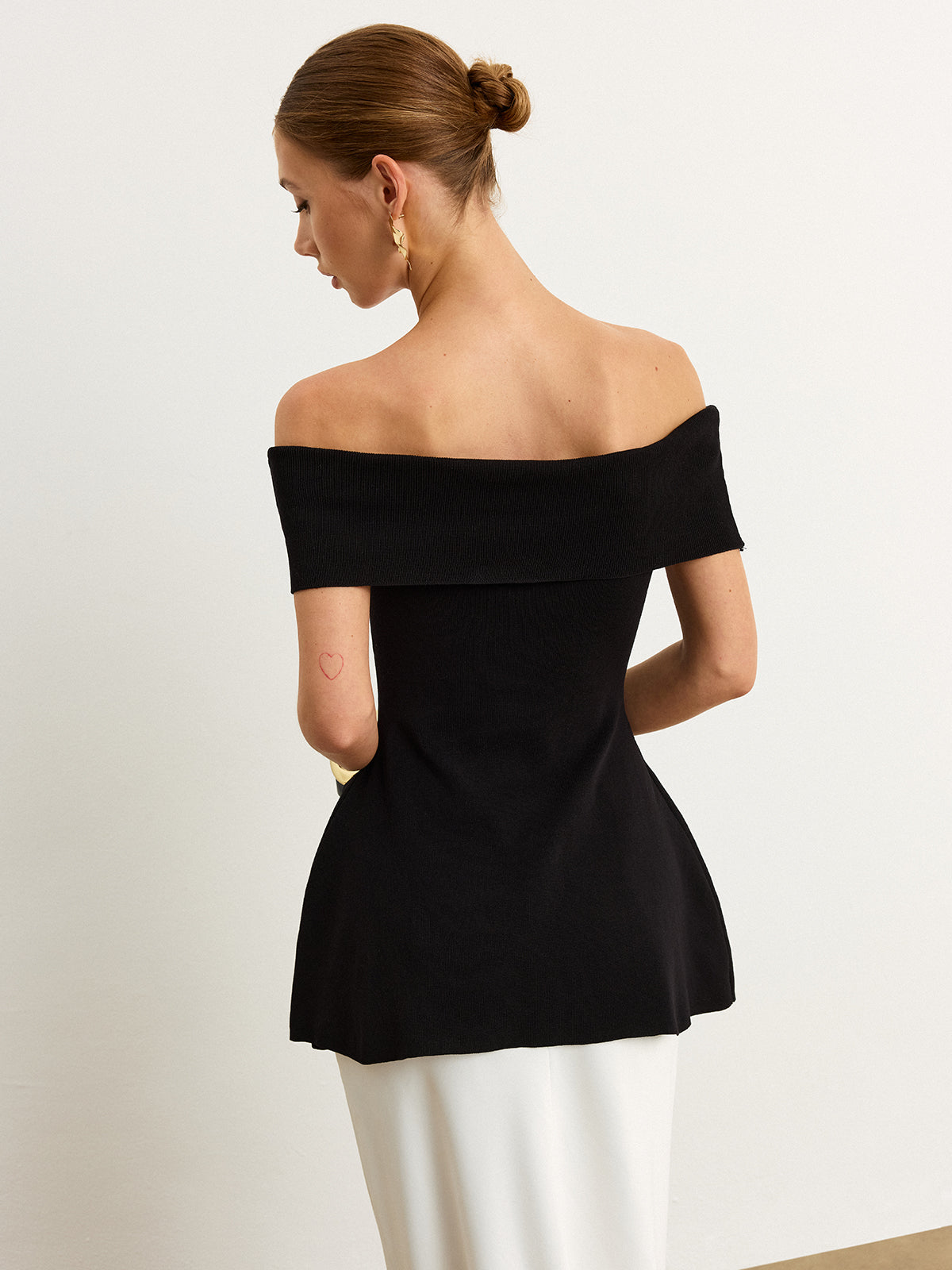 Off-Shoulder Knit Top with Slit