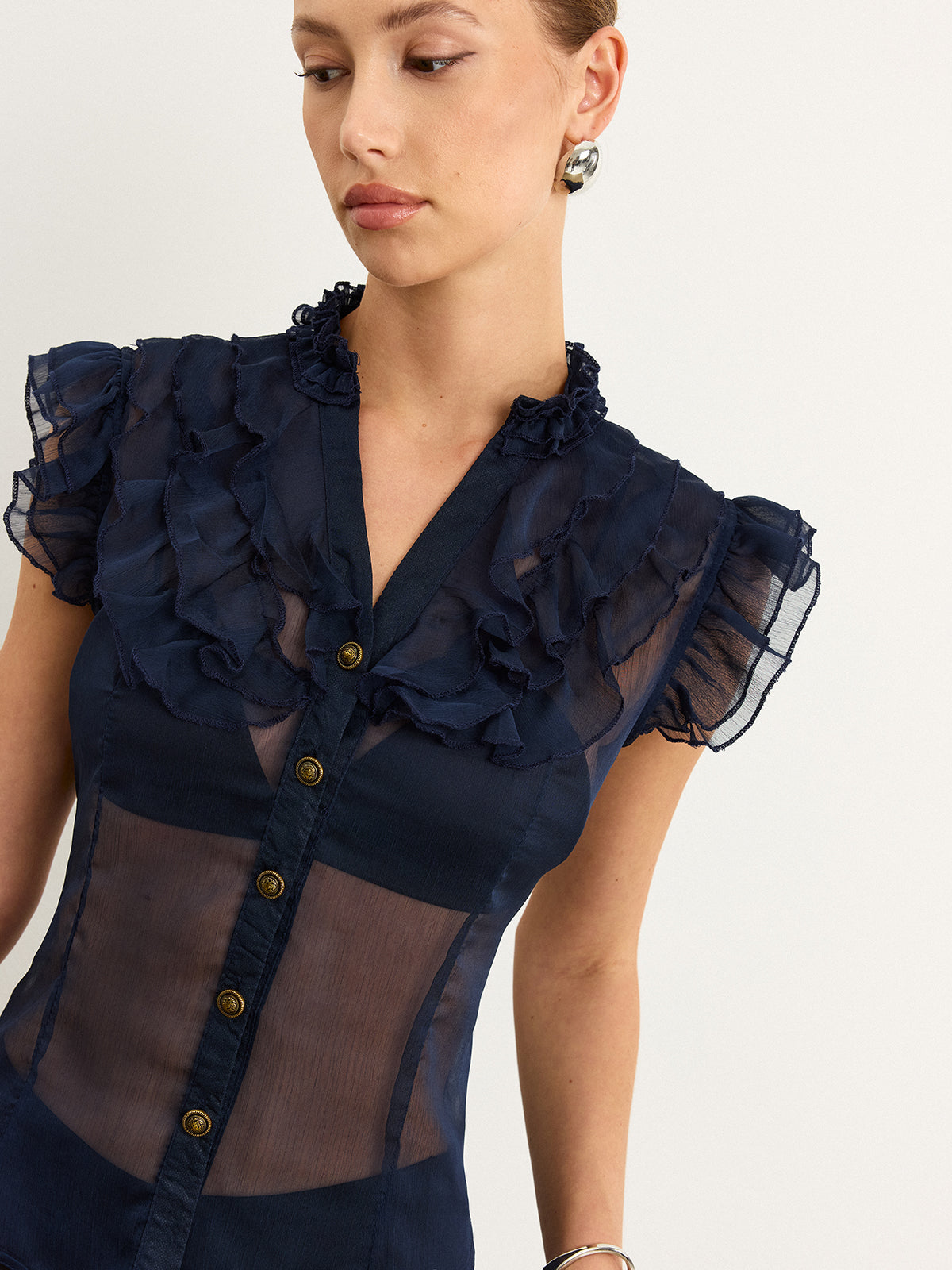 Semi-Sheer Ruffled Blouse