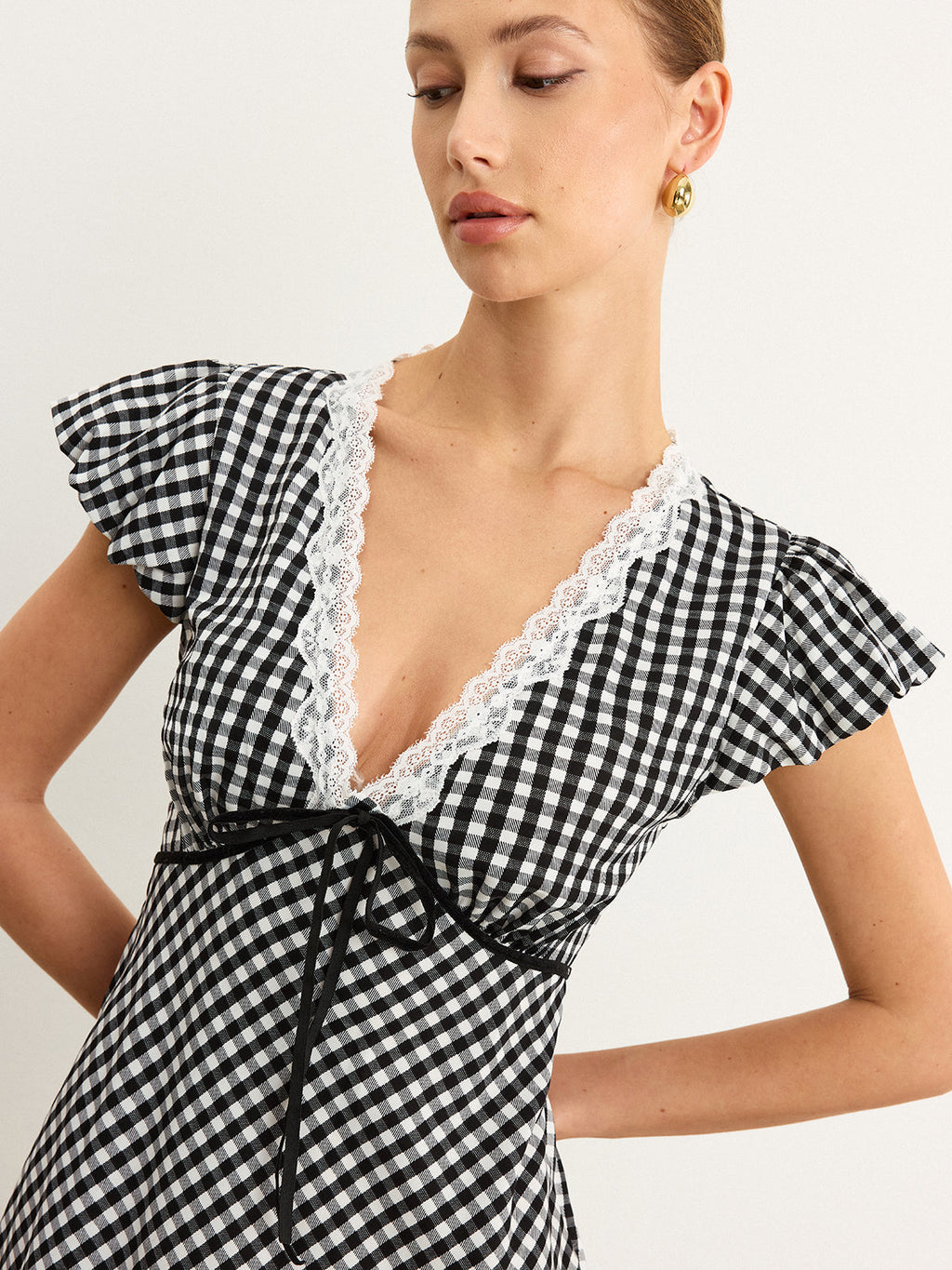 Gingham-Midikleid mit Spitzendetails