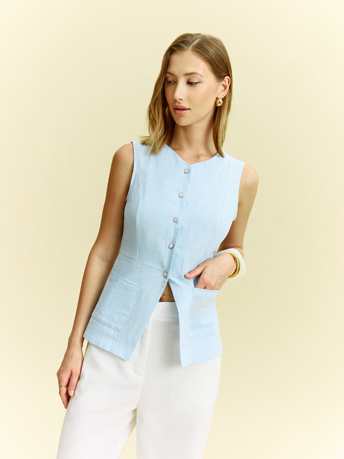 Sleeveless Button-Front Vest