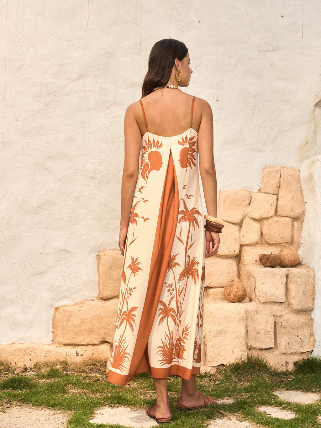 Camisole-Kleid mit Kontrast-Einsatz und Boho-Print