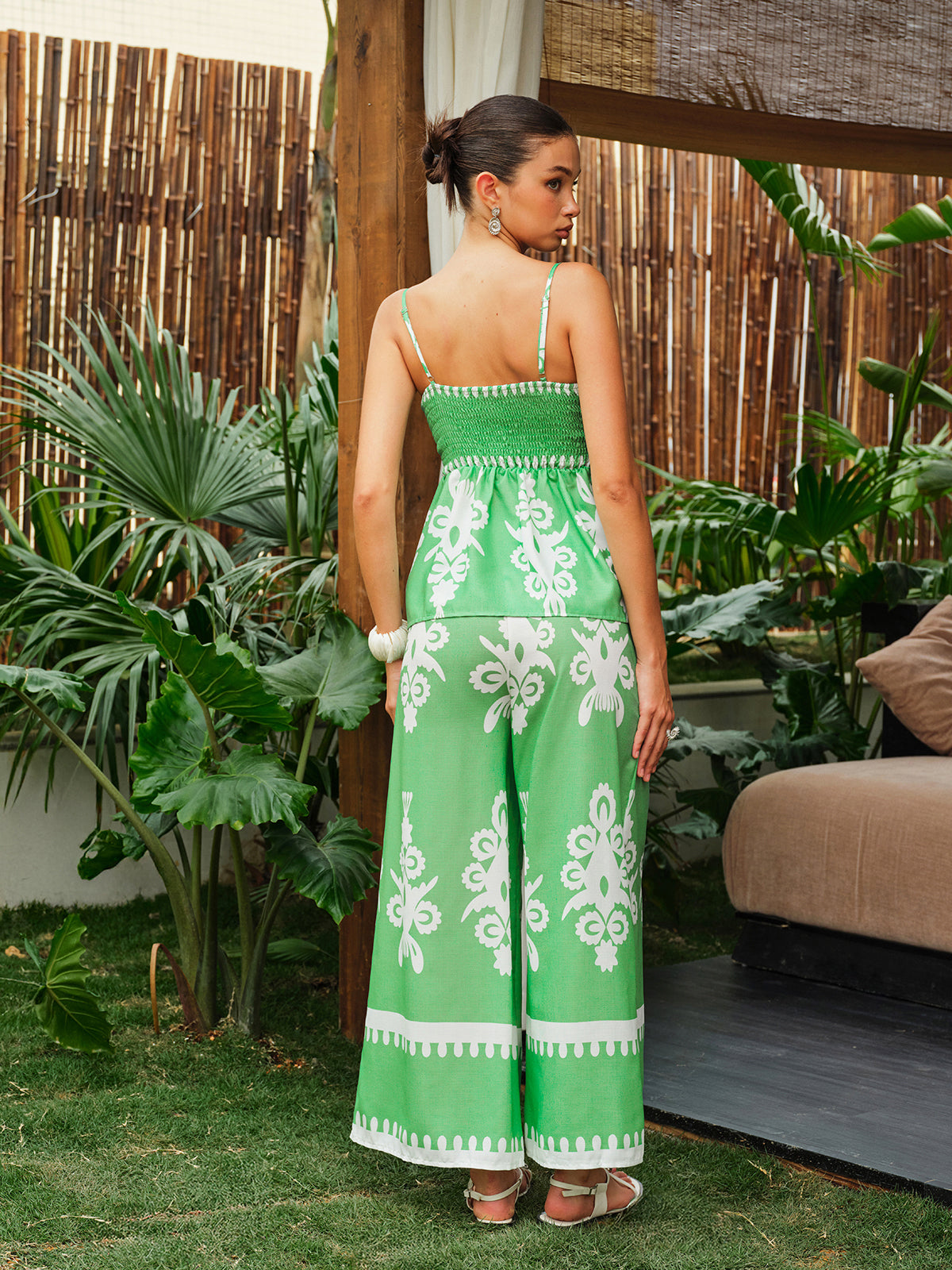 Floral Print Cami Top With Wide-Leg Pants Set