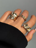 Dreiteiliges Ring-Set mit unregelmäßigem Goldton