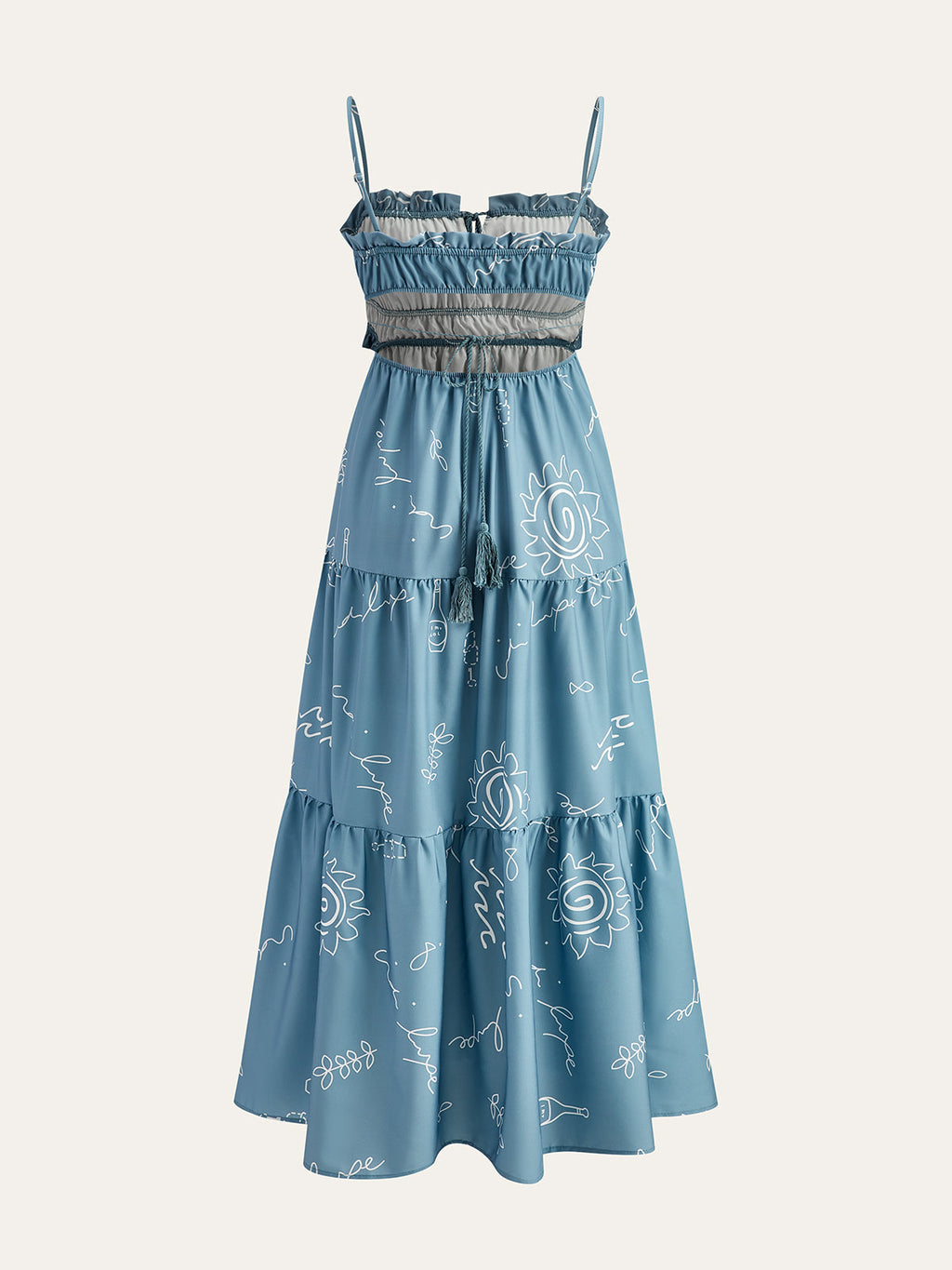Robe longue à fines bretelles et volants imprimée