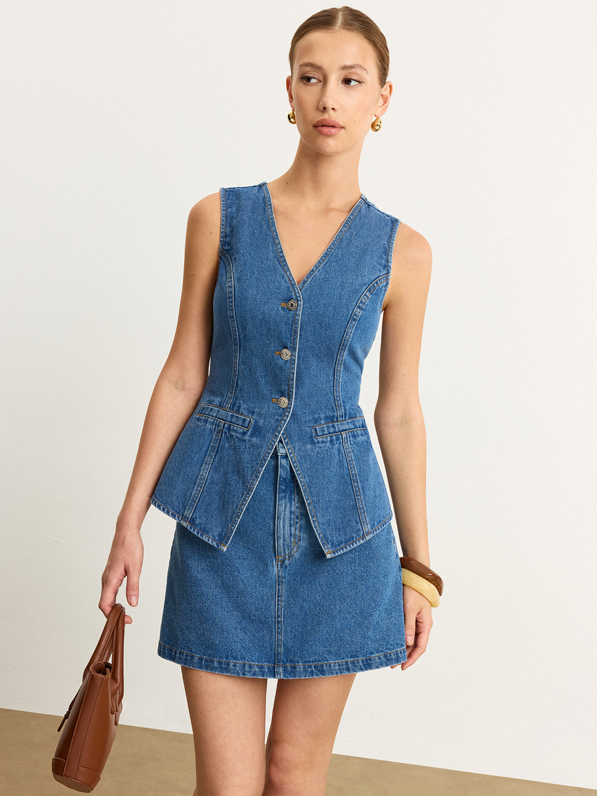 Sleeveless Denim Skirt Set