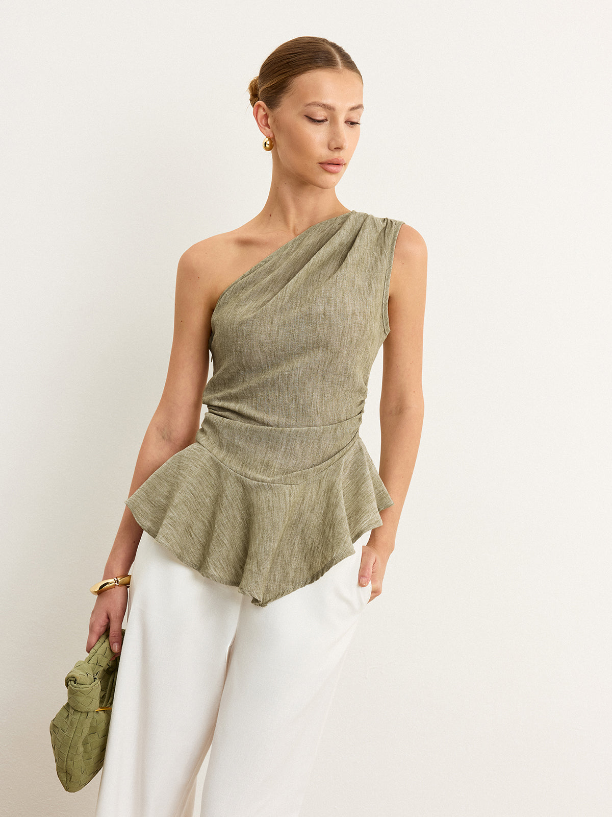 Asymmetrisches One-Shoulder-Top mit Rüschensaum 