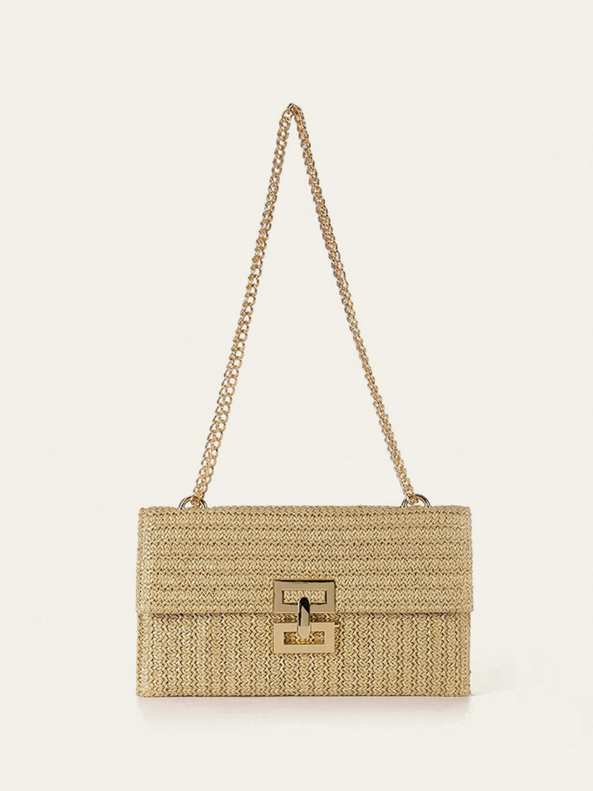 Gewebte Schultertasche mit Kettenriemen und Überschlag