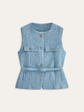 Gilet sans manches ceinturé en tweed