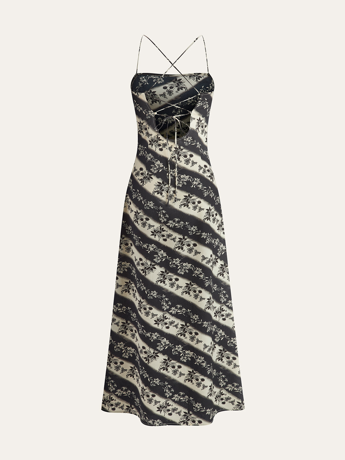 Geblümtes, gestreiftes Maxikleid mit gekreuztem Rücken