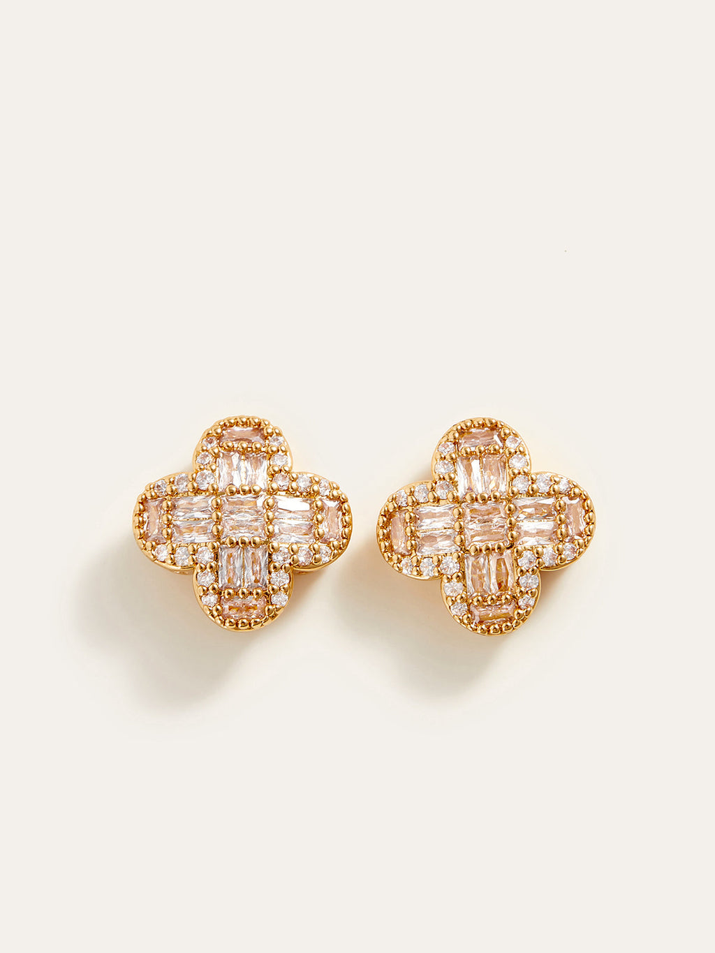 Boucles d'oreilles fleur en cristal baguette dorée