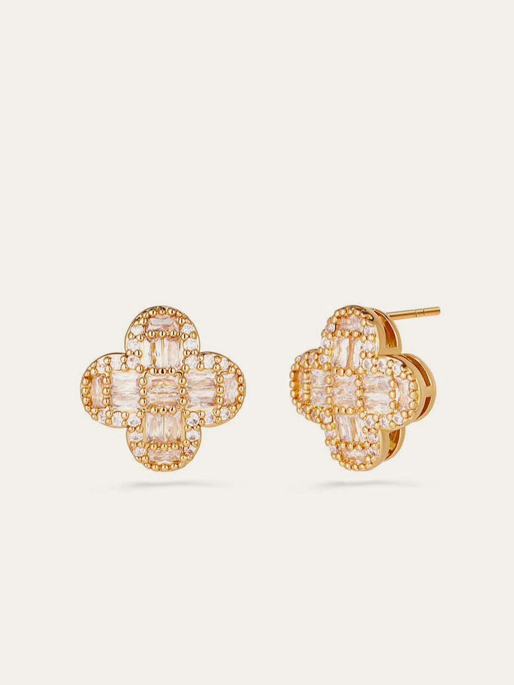 Boucles d'oreilles fleur en cristal baguette dorée