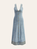 Button-Front Denim Sleeveless Dress