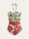 Floral Print Ruched Cut-Out One-Piece Swimsuit