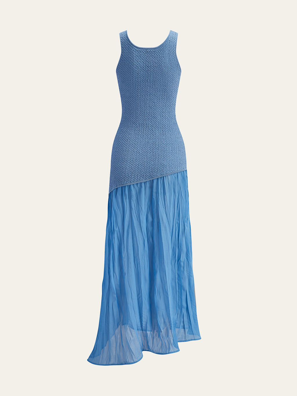 Robe longue en maille tricotée sans manches et en mousseline de soie