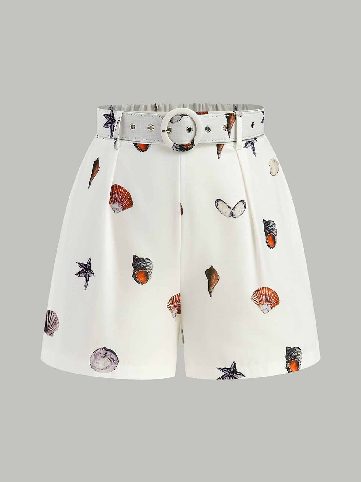 Belted Seashell Print Shorts Set