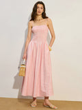Robe longue à rayures froncée avec poches