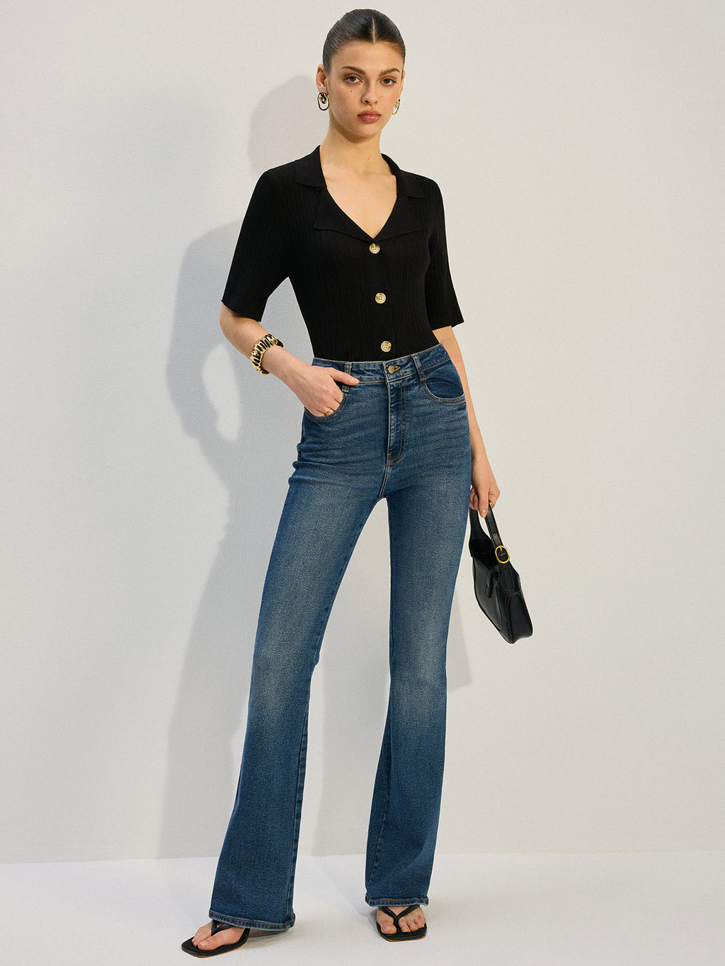 Knit Button-Up Blouse