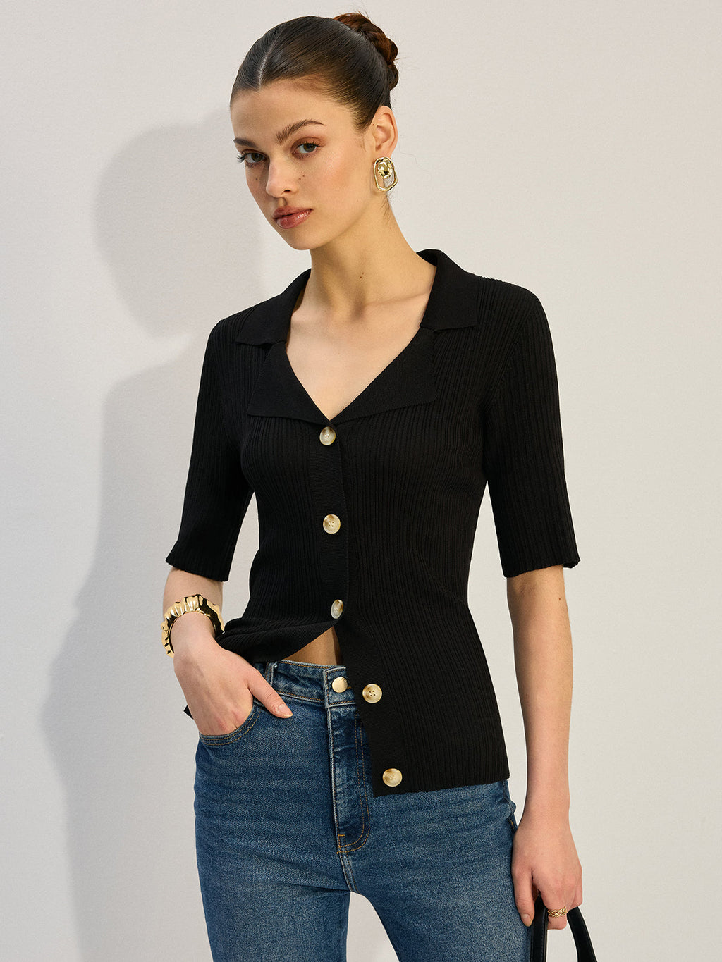 Knit Button-Up Blouse