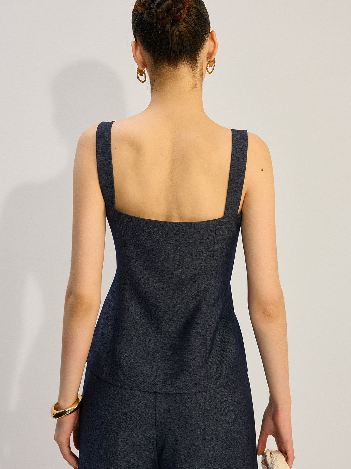 Button-Front Denim Vest Top