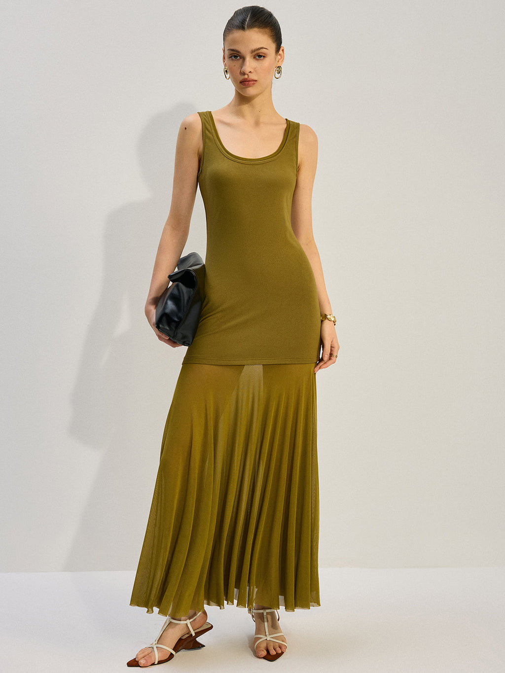 Sleeveless Sheer-Paneled Maxi Dress