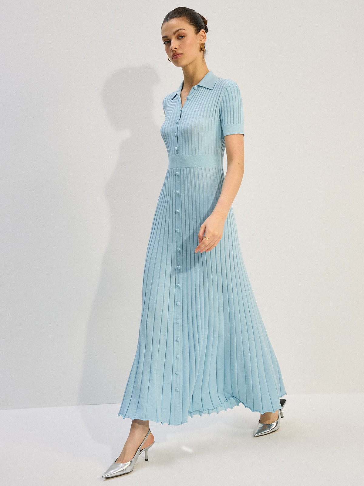 Knit Button-Front Maxi Dress