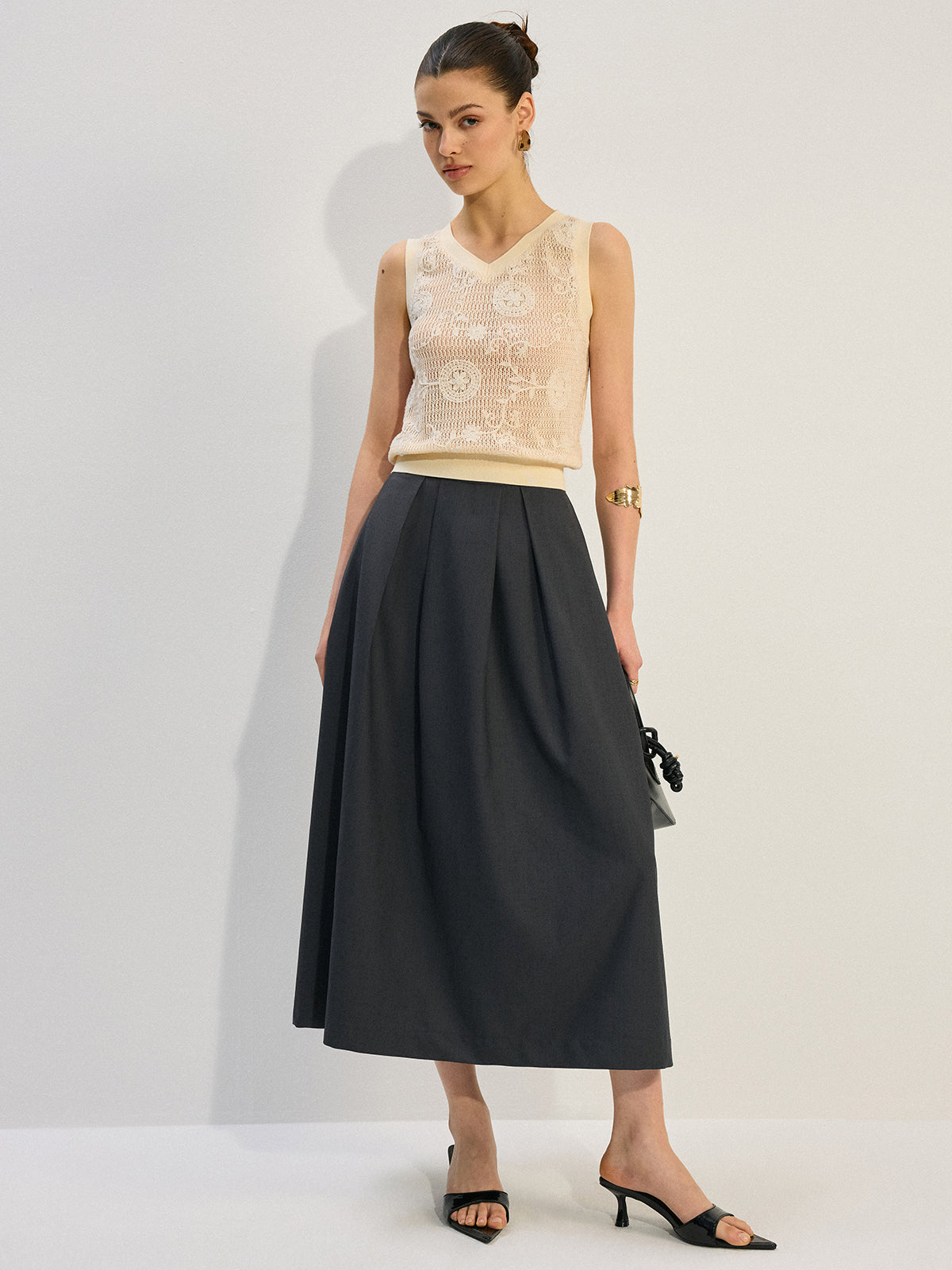 Semi-Sheer Ribbed V-Neck Knit Vest