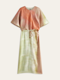 Robe longue dégradée à manches courtes et taille froncée