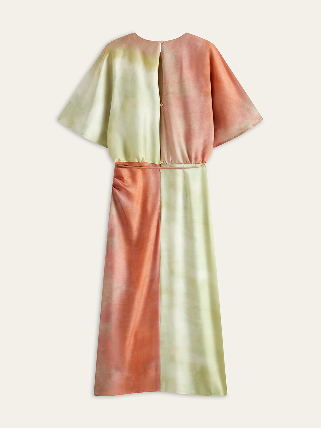 Robe longue dégradée à manches courtes et taille froncée