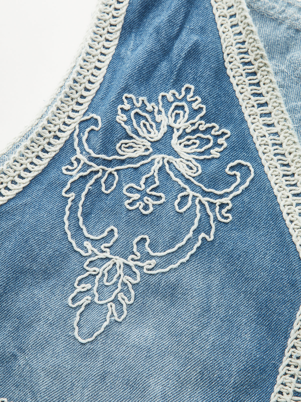 Embroidered Denim Button Vest