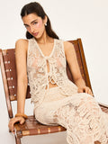 Sheer Crochet Tie-Front Cardigan