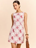 Mini-robe imprimé quadrillage et floral