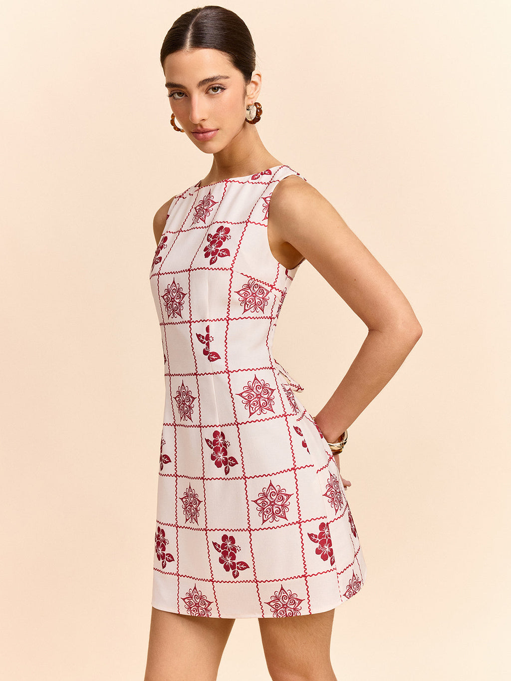 Mini-robe imprimé quadrillage et floral