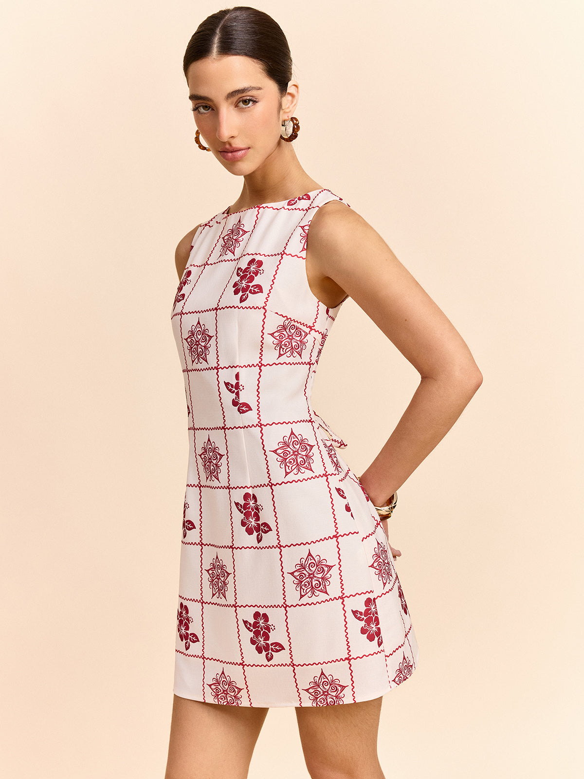 Mini-robe imprimé quadrillage et floral