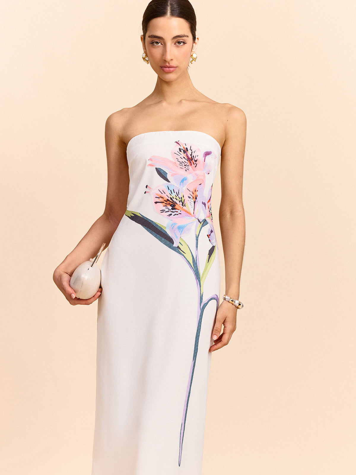 Trägerloses Maxikleid mit Blumenmuster