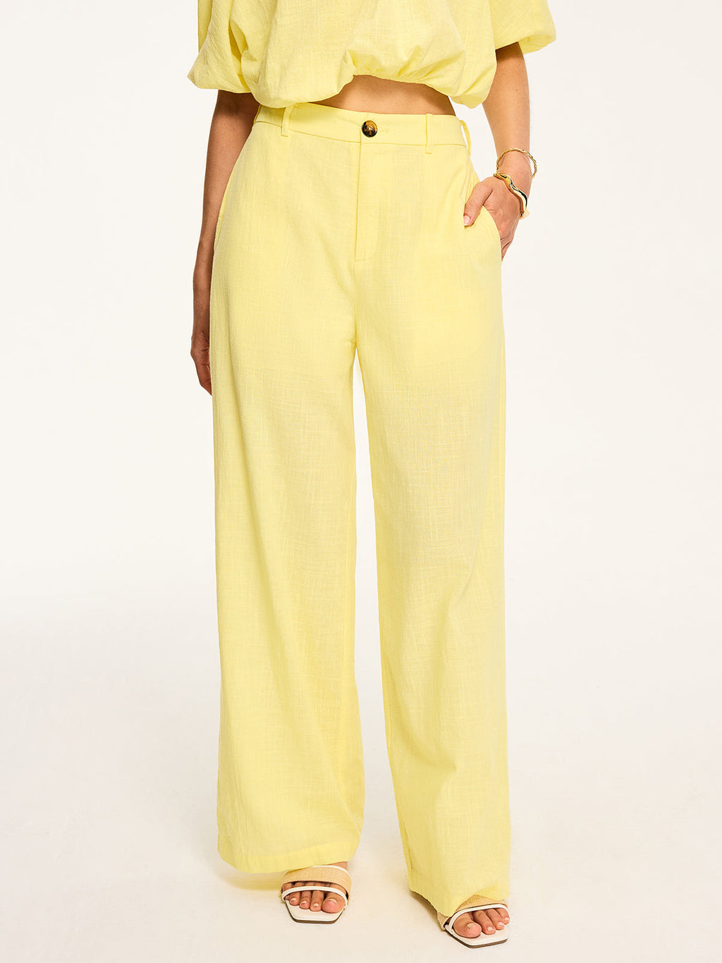 Pantalon large taille mi-haute