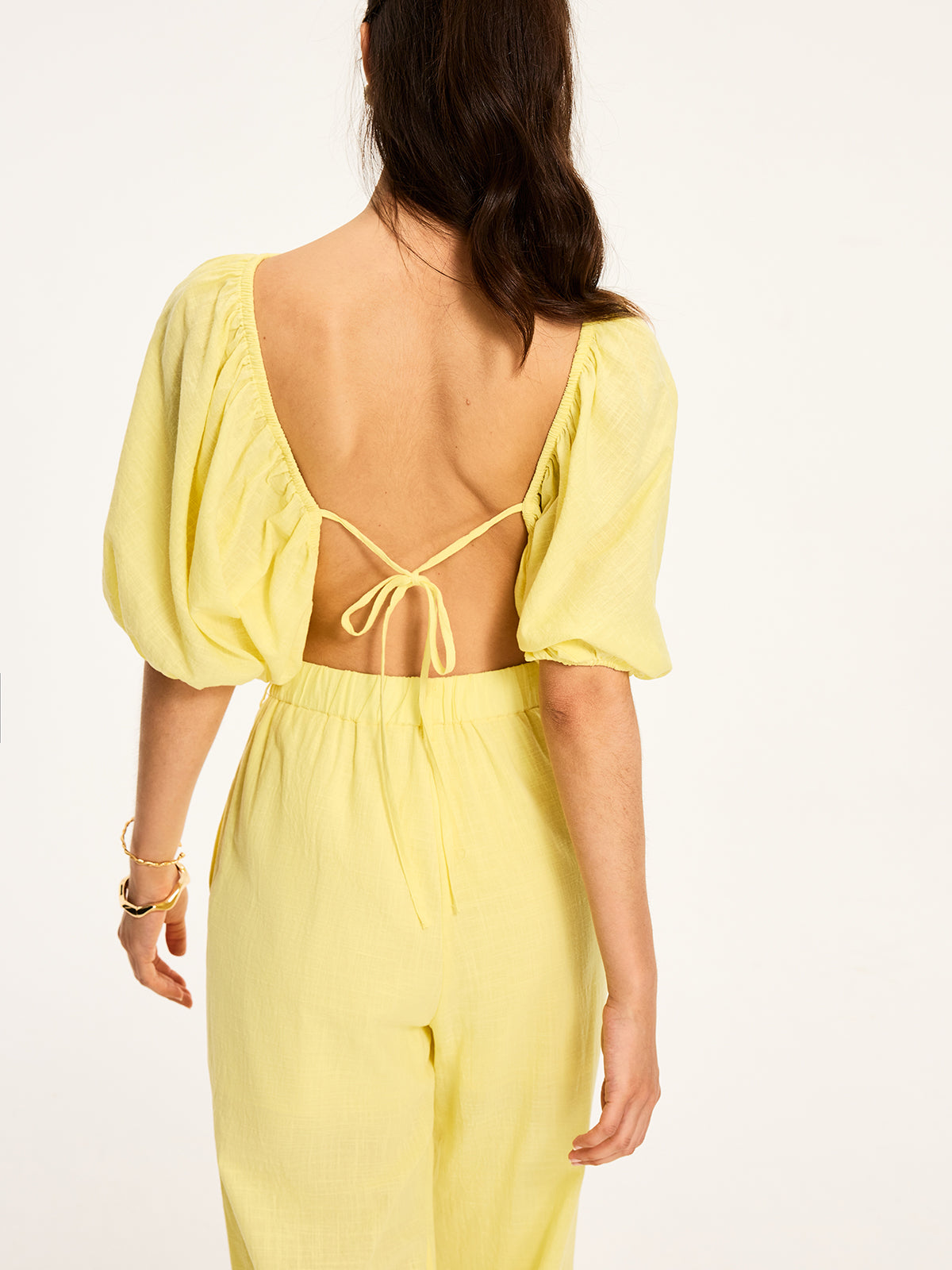 Puff-Sleeve Back-Tie Blouse