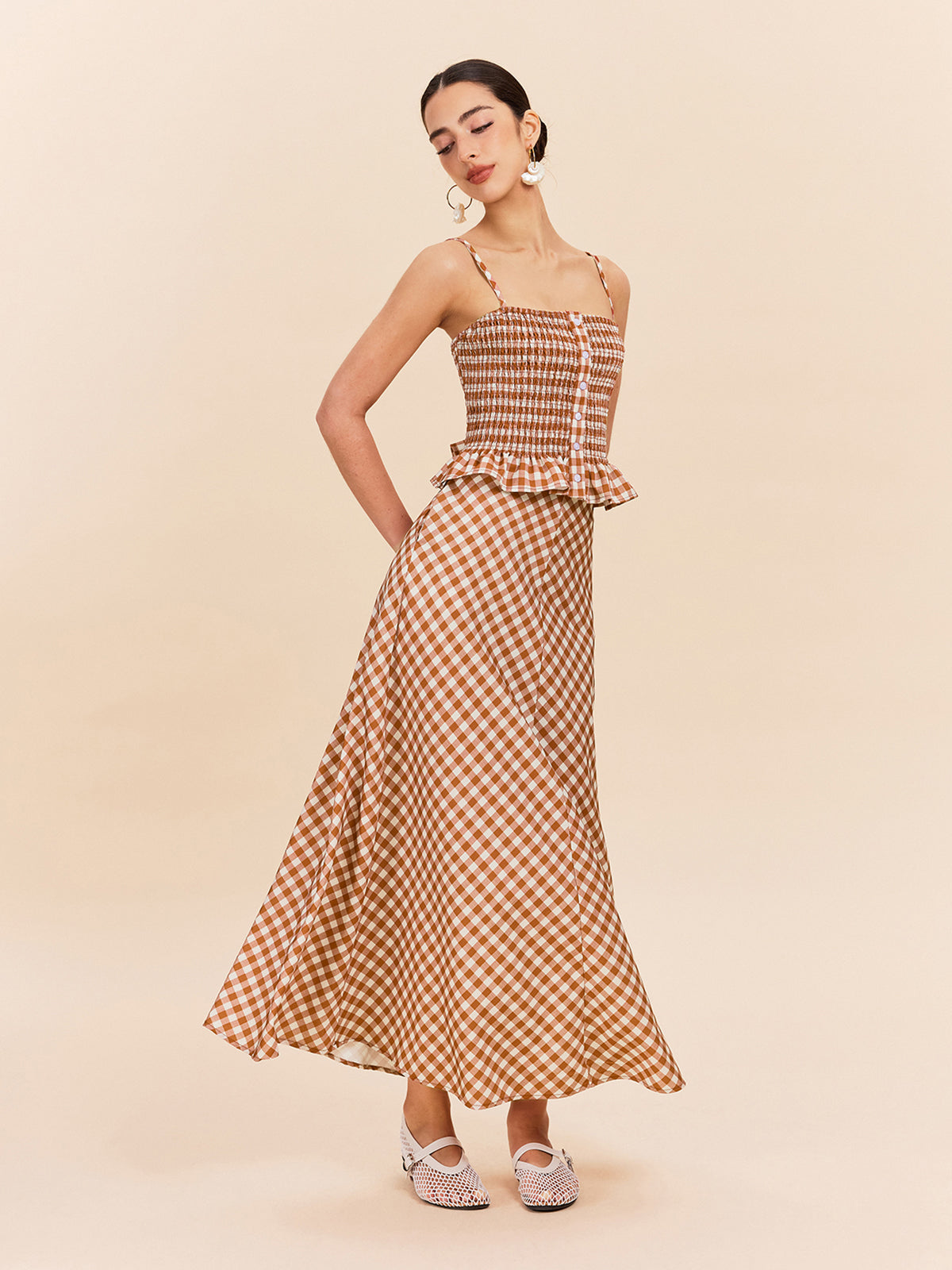 Checkboard Print Pockets Skirt