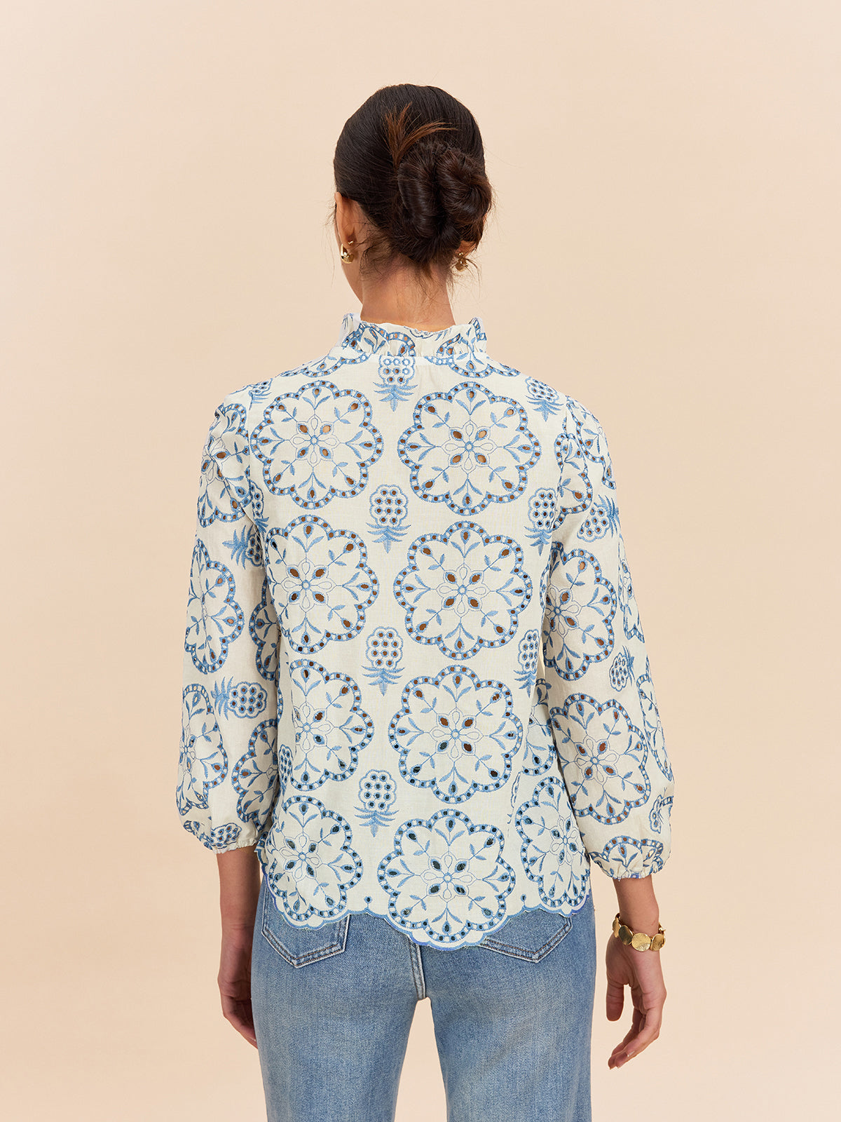 Semi-Sheer Embroidered Button-Down Shirt