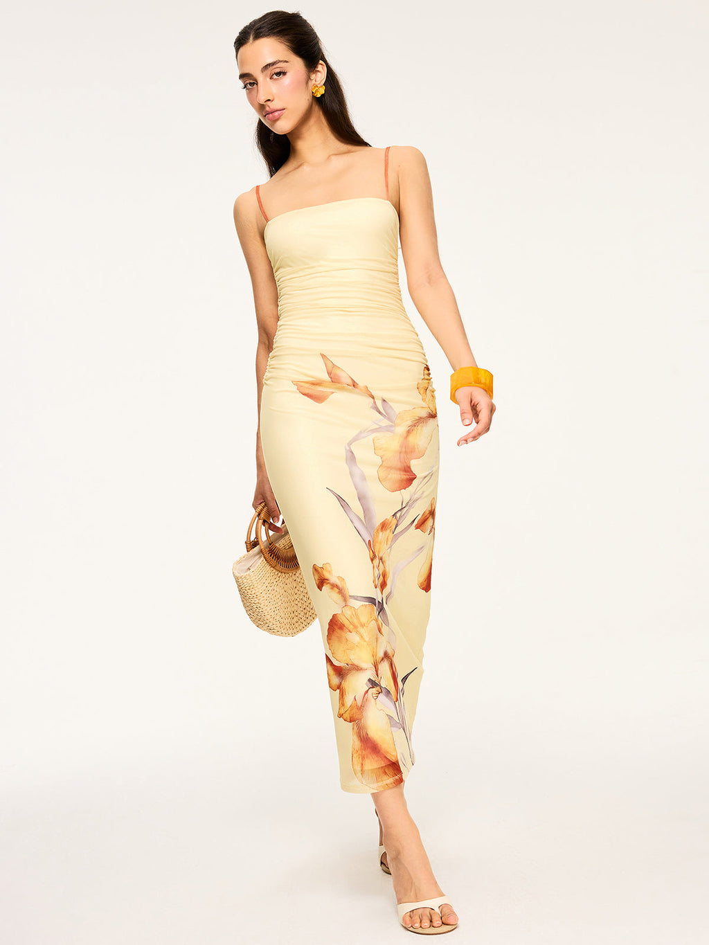 Maxikleid mit Blumenmuster und Raffungen
