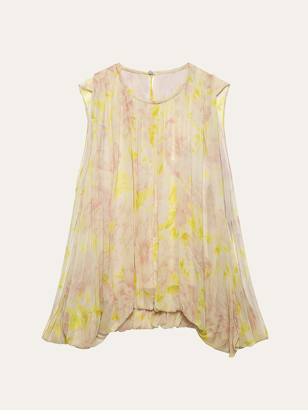 Halbtransparente Chiffon-Bluse mit Blumenmuster und Drapierärmeln