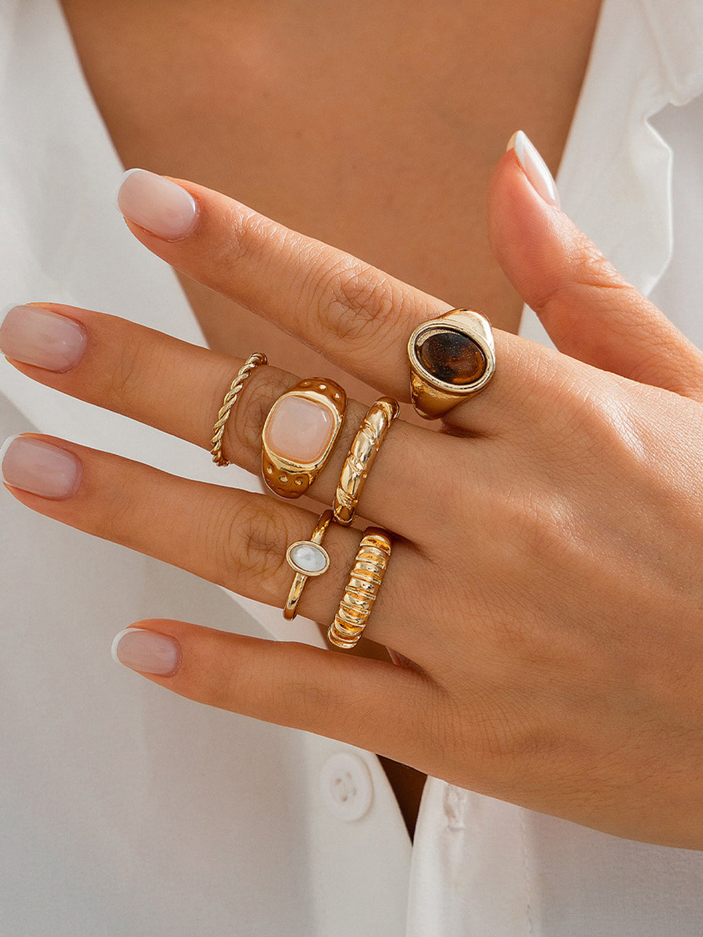 Six-Piece Mixed Stone & Texture Ring Set