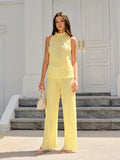 Pleated Top and Wide-Leg Pants Set