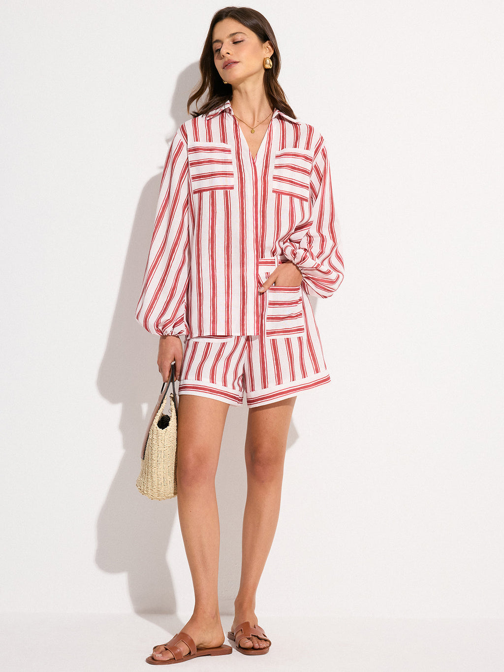 Gestreiftes Shorts-Set mit Taschen
