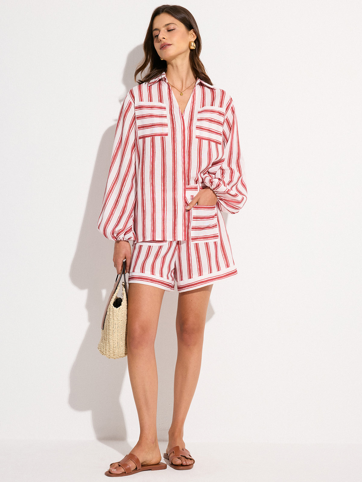 Gestreiftes Shorts-Set mit Taschen