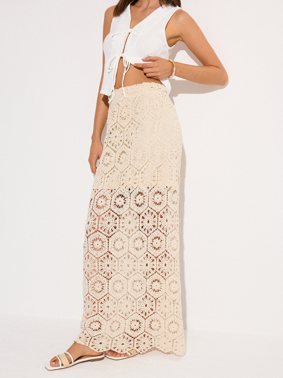 Halbtransparenter Häkel-Maxirock 