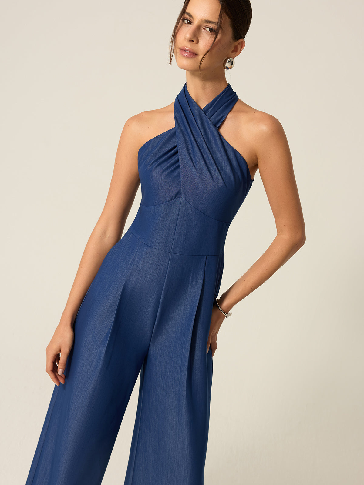 Pocketed Halter Wide-Leg Jumpsuit