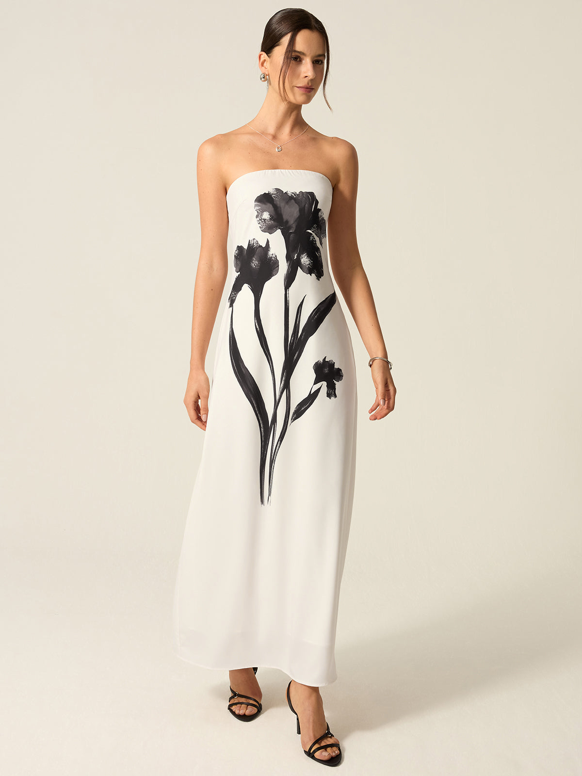 Strapless Floral Print Maxi Dress