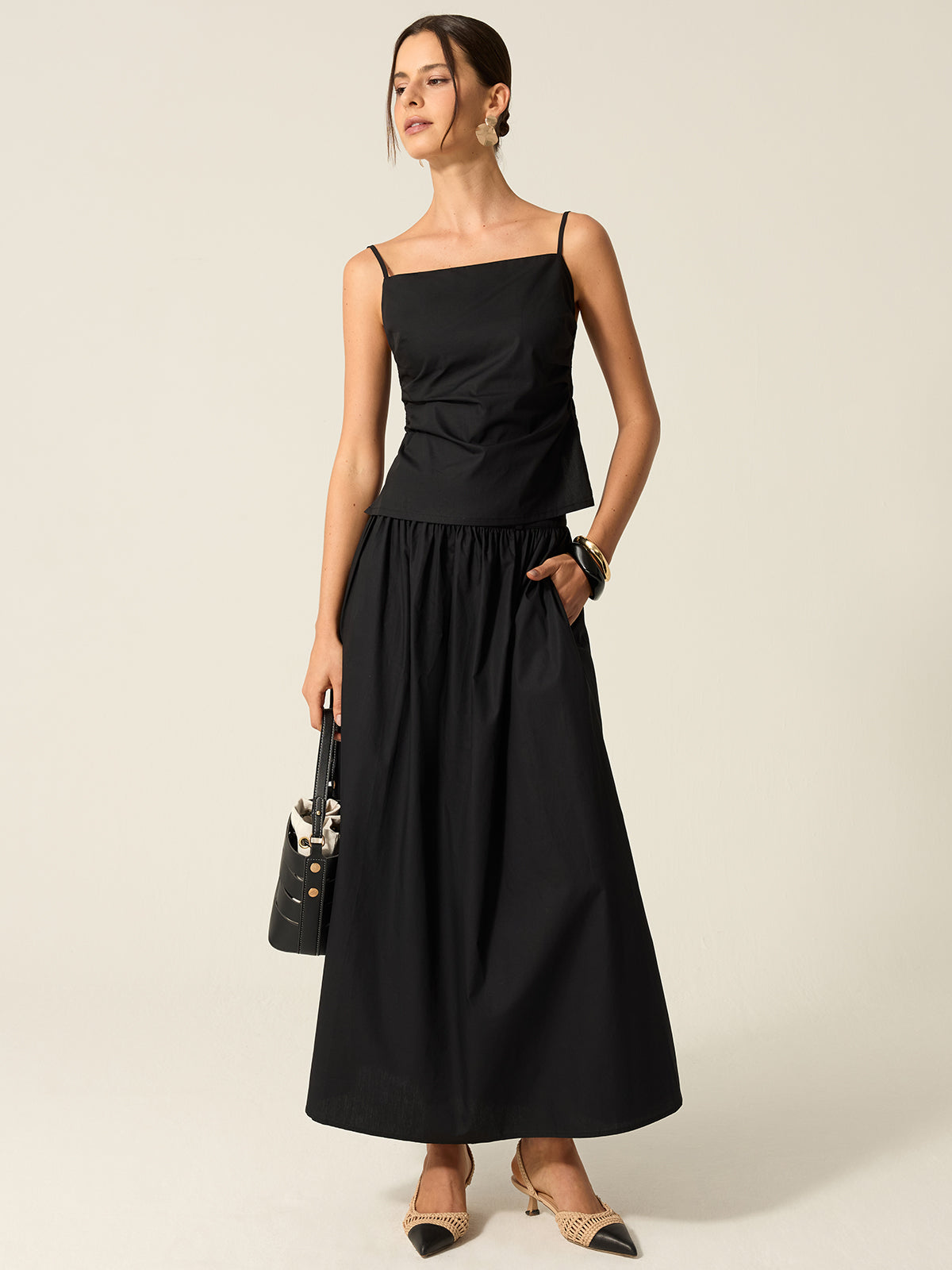 Ensemble jupe dos nu à bretelles spaghetti 