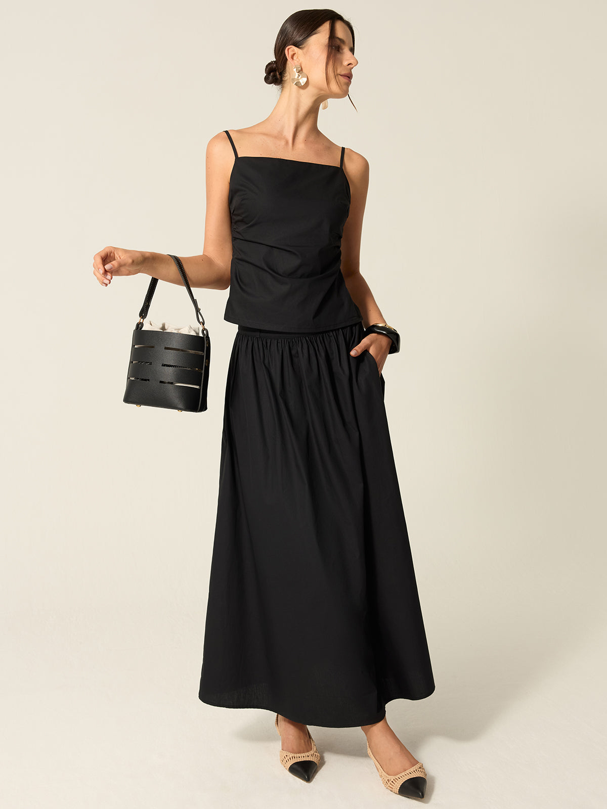 Ensemble jupe dos nu à bretelles spaghetti 