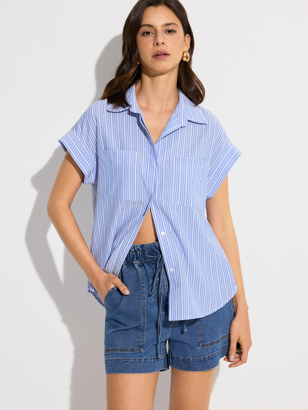 Pocketed Striped Oversized Shirt
